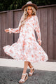 Sweetest Occasion Long Sleeve Tiered Floral Midi Dress (Blush/Rust Multi) - NanaMacs