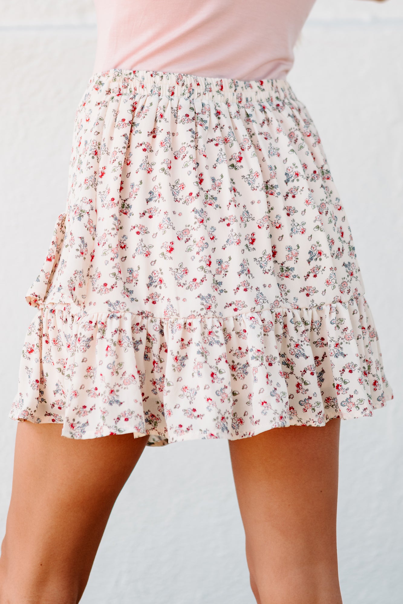 Spring Surprises Ruffled Floral Mini Skirt (Cream) - NanaMacs