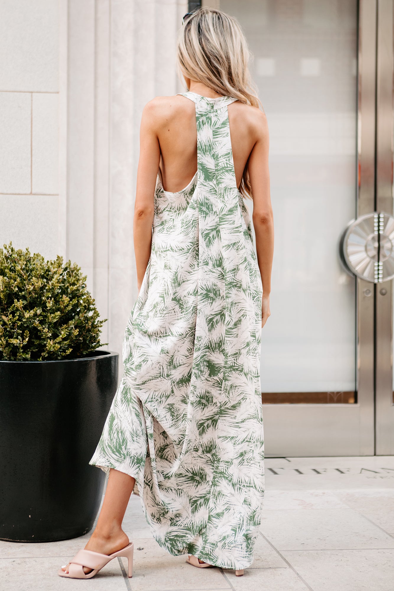 Baja Breeze Palm Print V-Neck Maxi Dress (Desert Sage) - NanaMacs