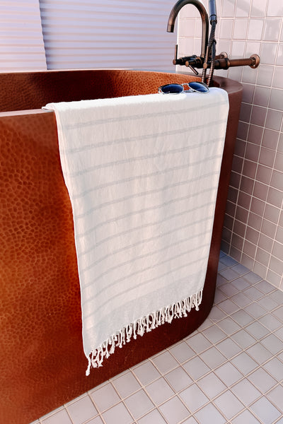 Beach Days Striped Tasseled Beach Towel (Grey) - NanaMacs