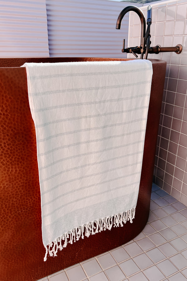 Beach Days Striped Tasseled Beach Towel (Grey) - NanaMacs