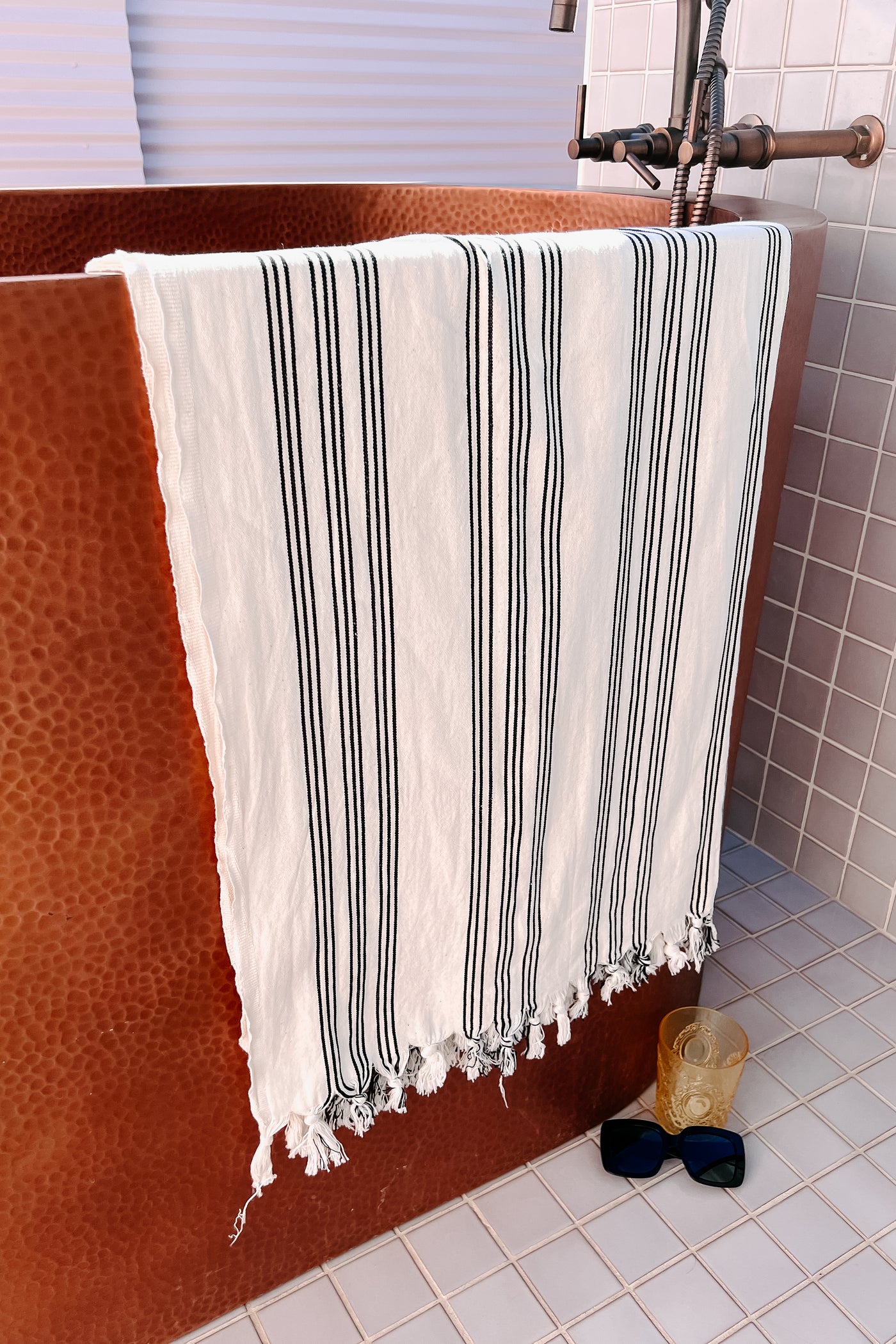 Set For The Shore Tassel Striped Reversible Blanket/Towel (Cream) - NanaMacs
