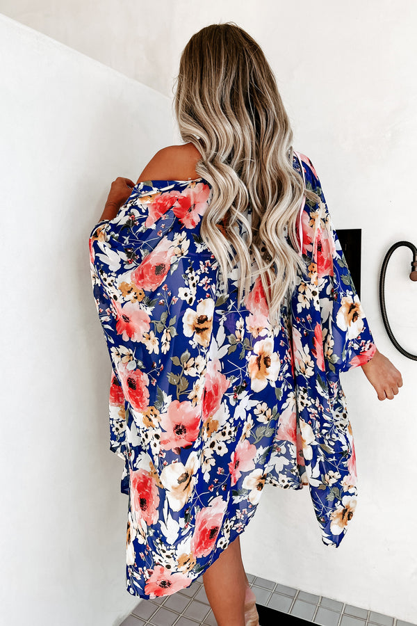 Floral Zen Floral Kimono (Royal Blue) - NanaMacs