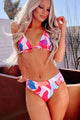 Tis The Sea-Sun Printed Triangle Bikini Set (Fuchsia Multi) - NanaMacs