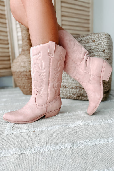 Buckle Babe Western Boots (Pink Nubuck) - NanaMacs