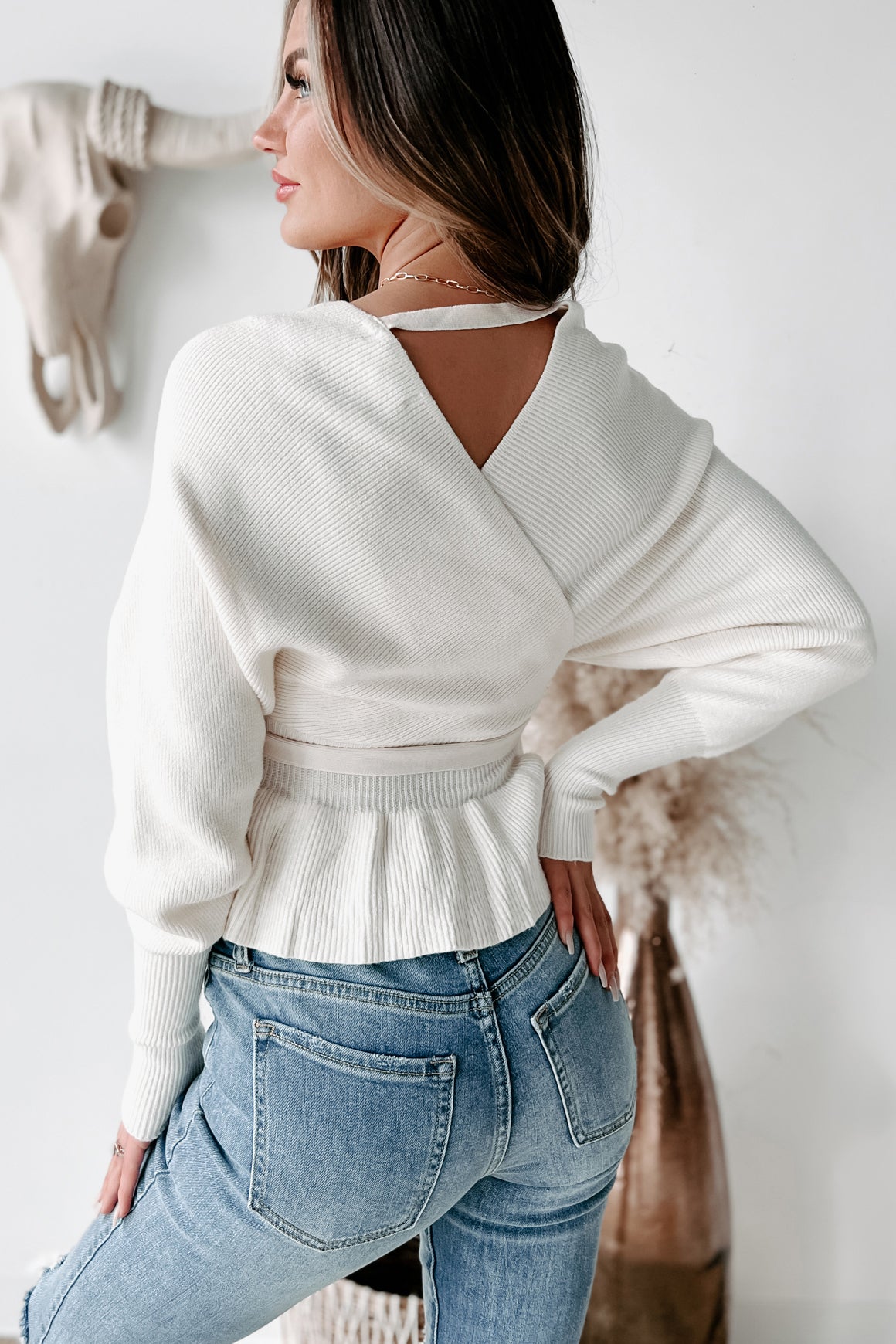 Keeping It Together V-Neck Dolman Sleeve Sweater (Ivory) - NanaMacs