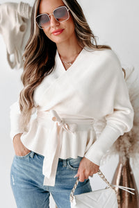 Keeping It Together V-Neck Dolman Sleeve Sweater (Ivory) - NanaMacs