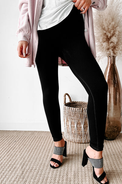 Don't Pass By Ribbed Seamless Leggings (Black) - NanaMacs