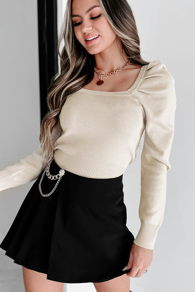 Autumn Esthetic Square Neck Sweater Top (Light Taupe) - NanaMacs