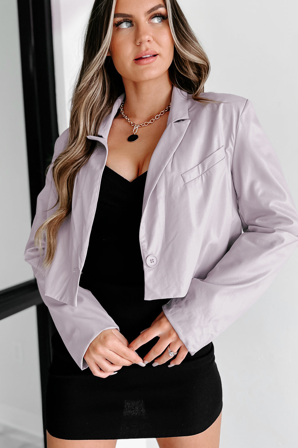 Right On Task Faux Leather Crop Jacket (Lilac) - NanaMacs