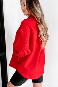 Simple Statements Button-Front Shacket (Red) - NanaMacs