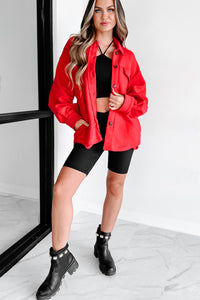 Simple Statements Button-Front Shacket (Red) - NanaMacs