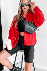 Simple Statements Button-Front Shacket (Red) - NanaMacs