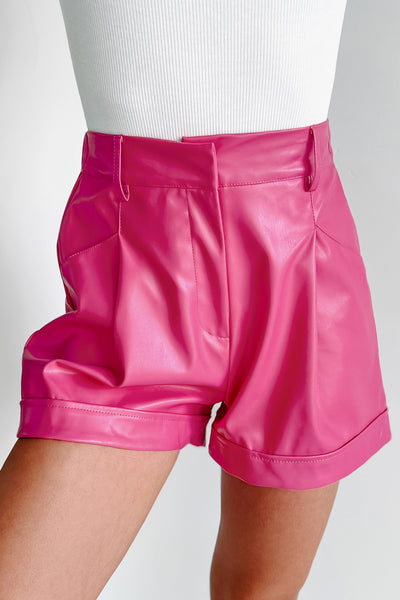 Bloom Into Beauty Faux Leather Shorts (Pink) - NanaMacs