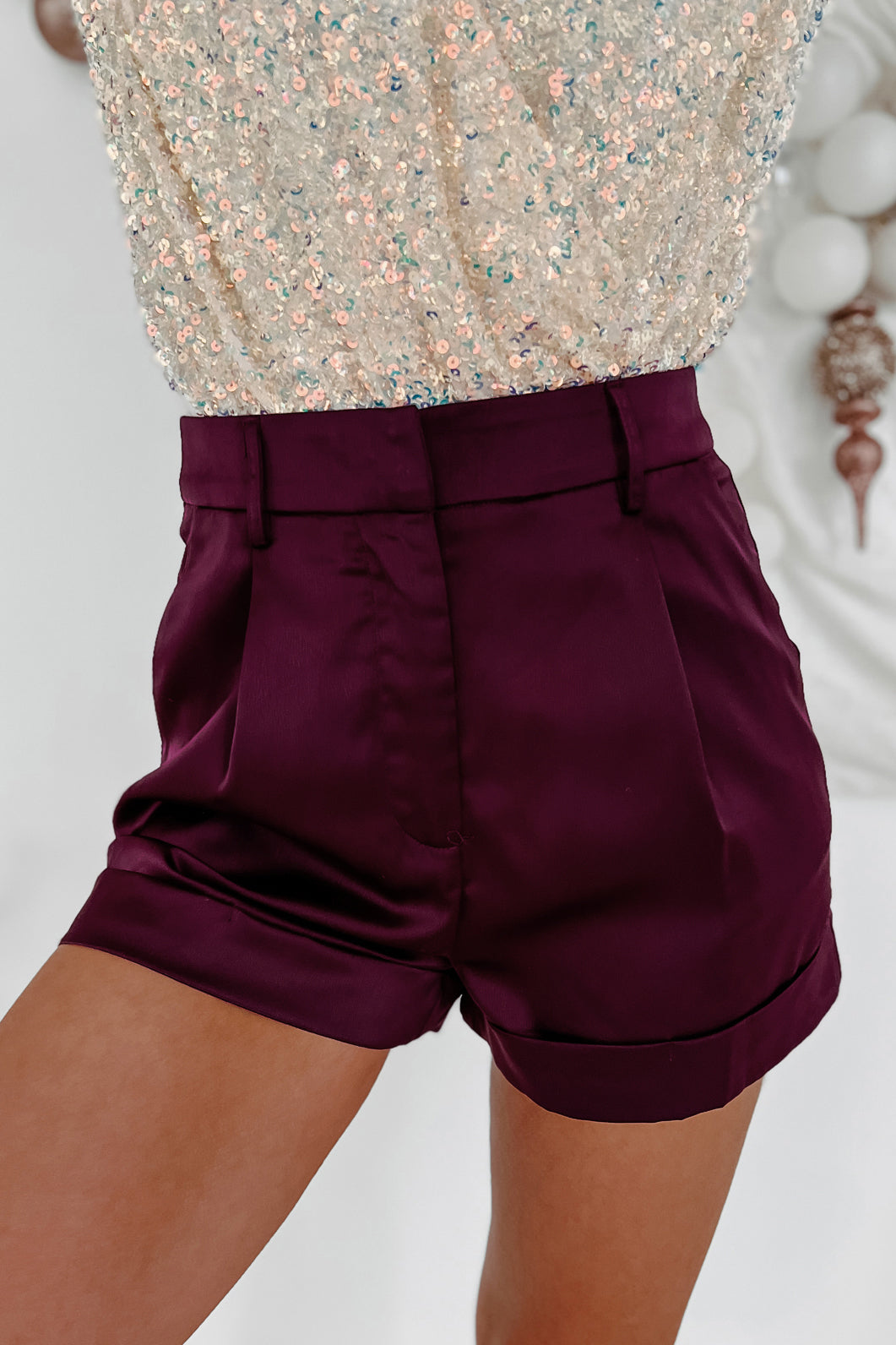 Back To Life Satin Pleated Shorts (Plum) - NanaMacs