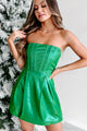 Count Yourself Lucky Metallic Bustier Mini Dress (Green) - NanaMacs
