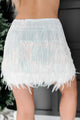 Well Done Sequin Fringe & Feather Trim Mini Skirt (White) - NanaMacs
