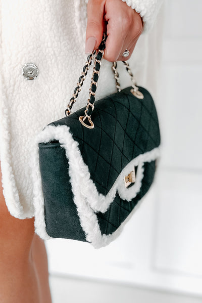 Eskimo Kisses Sherpa Trimmed Quilted Crossbody (Black) - NanaMacs