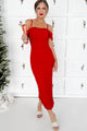 Feeling Hot Ruched Midi Dress (Red) - NanaMacs