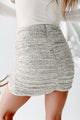 Still Interested Ruched Sequin Mini Skirt (Ivory/Silver) - NanaMacs