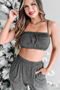 Gifted Elastic Hem Glitter Crop Top (Black) - NanaMacs