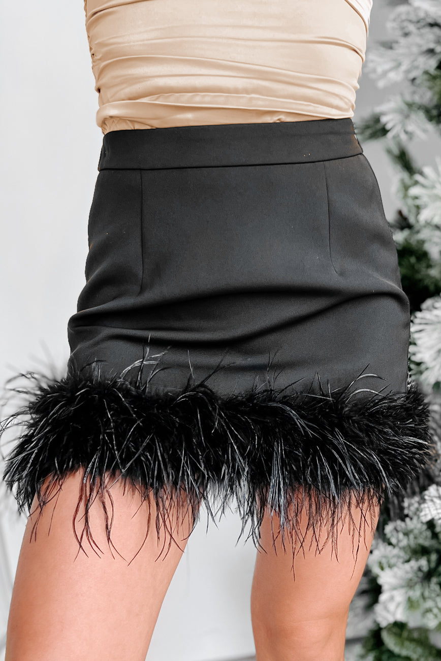 Ruffle My Feathers High Waisted Faux Feather Trim Mini Skirt (Black) ·  NanaMacs