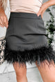 Ruffle My Feathers High Waisted Faux Feather Trim Mini Skirt (Black) - NanaMacs