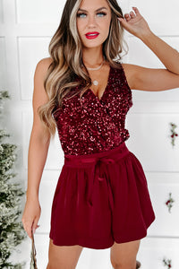 Just Glamorous Velvet Sequin Bodysuit (Wine) - NanaMacs