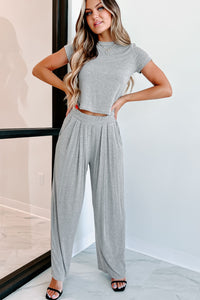 I'm Staying Home T-Shirt & Palazzo Pants Two-Piece Set (Heather Grey) - NanaMacs