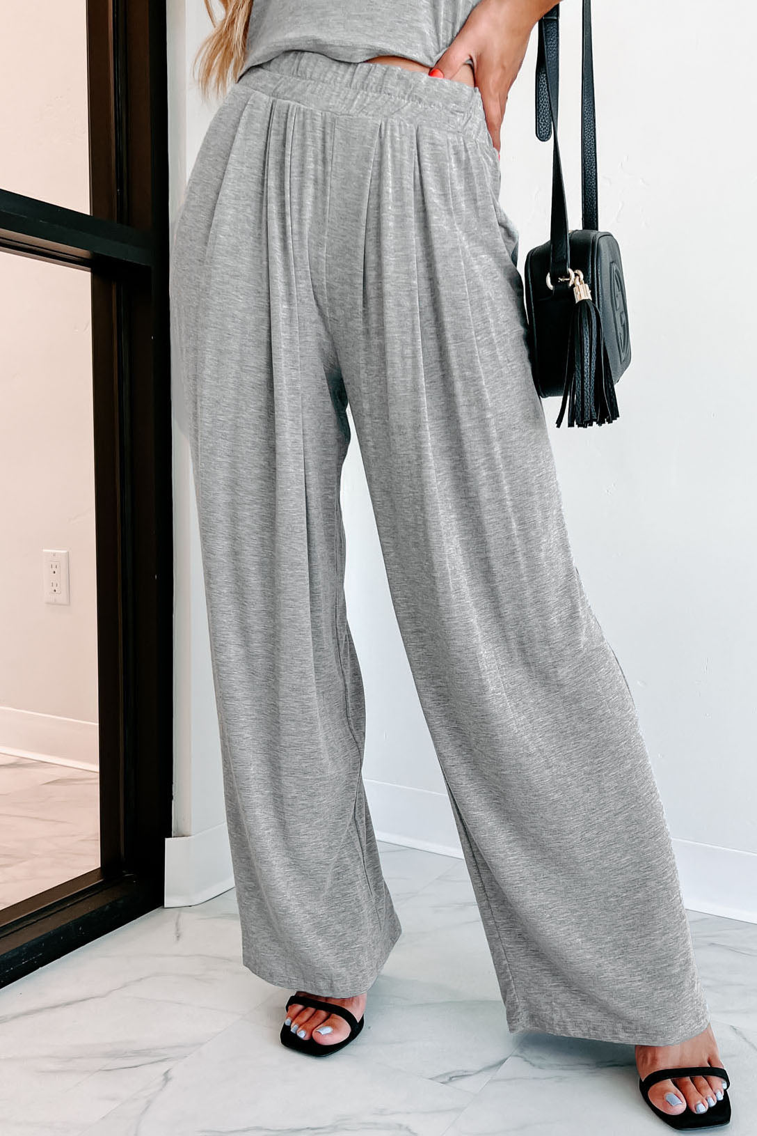 I'm Staying Home T-Shirt & Palazzo Pants Two-Piece Set (Heather Grey) - NanaMacs