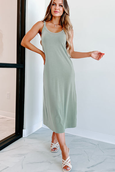 Mayze Flowy Scoop Neck Midi Dress (Sage) - NanaMacs
