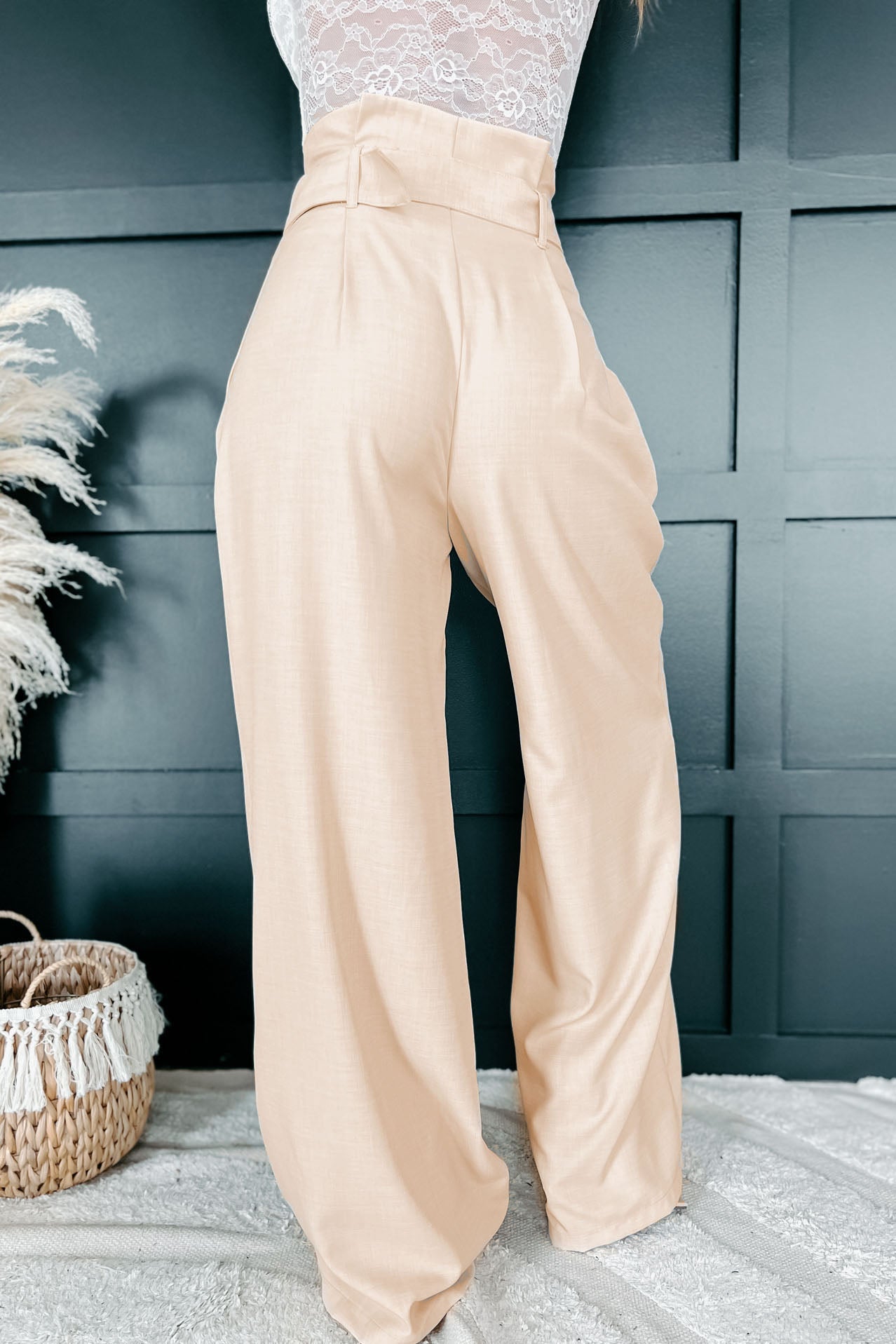 Paring Well Belted Paperbag Waist Wide Leg Pant (Beige) · NanaMacs
