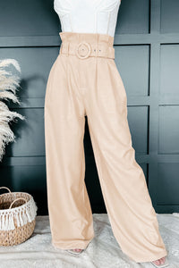 Paring Well Belted Paperbag Waist Wide Leg Pant (Beige) - NanaMacs