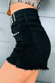 Bedazzled Babe High Rise Rhinestone Embellished Denim Shorts (Black) - NanaMacs