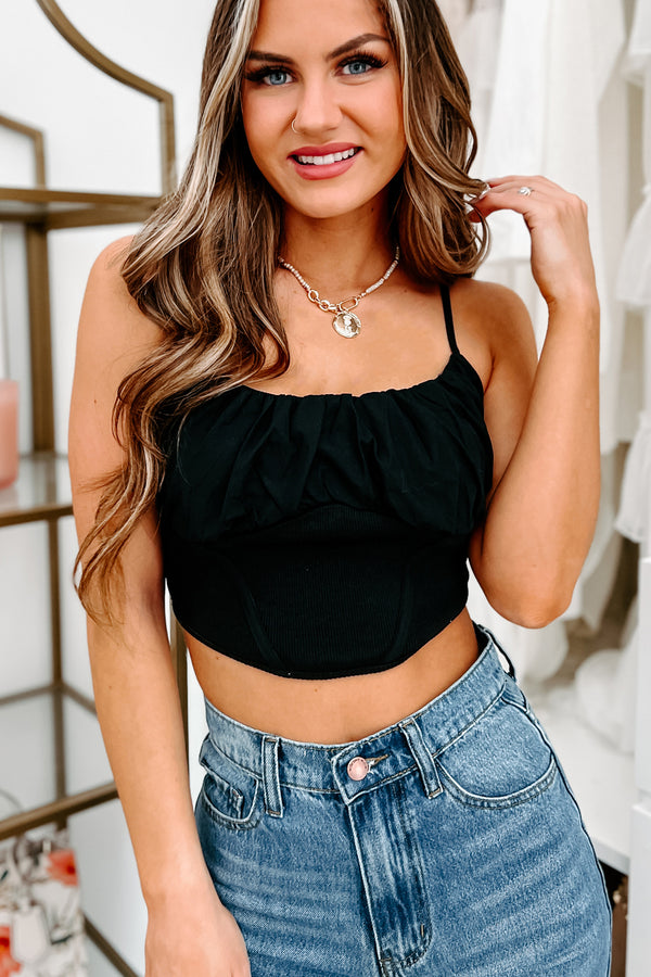 Stated Purpose Ruched Bust Crop Top (Black) - NanaMacs