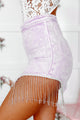 Adding Sparkle Cut-Out Rhinestone Fringe Denim Skirt (Lavender) - NanaMacs