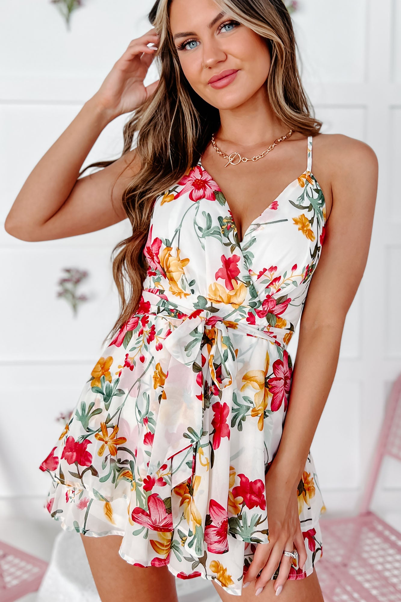 Garden Life Tiered Floral Romper (Ivory) - NanaMacs