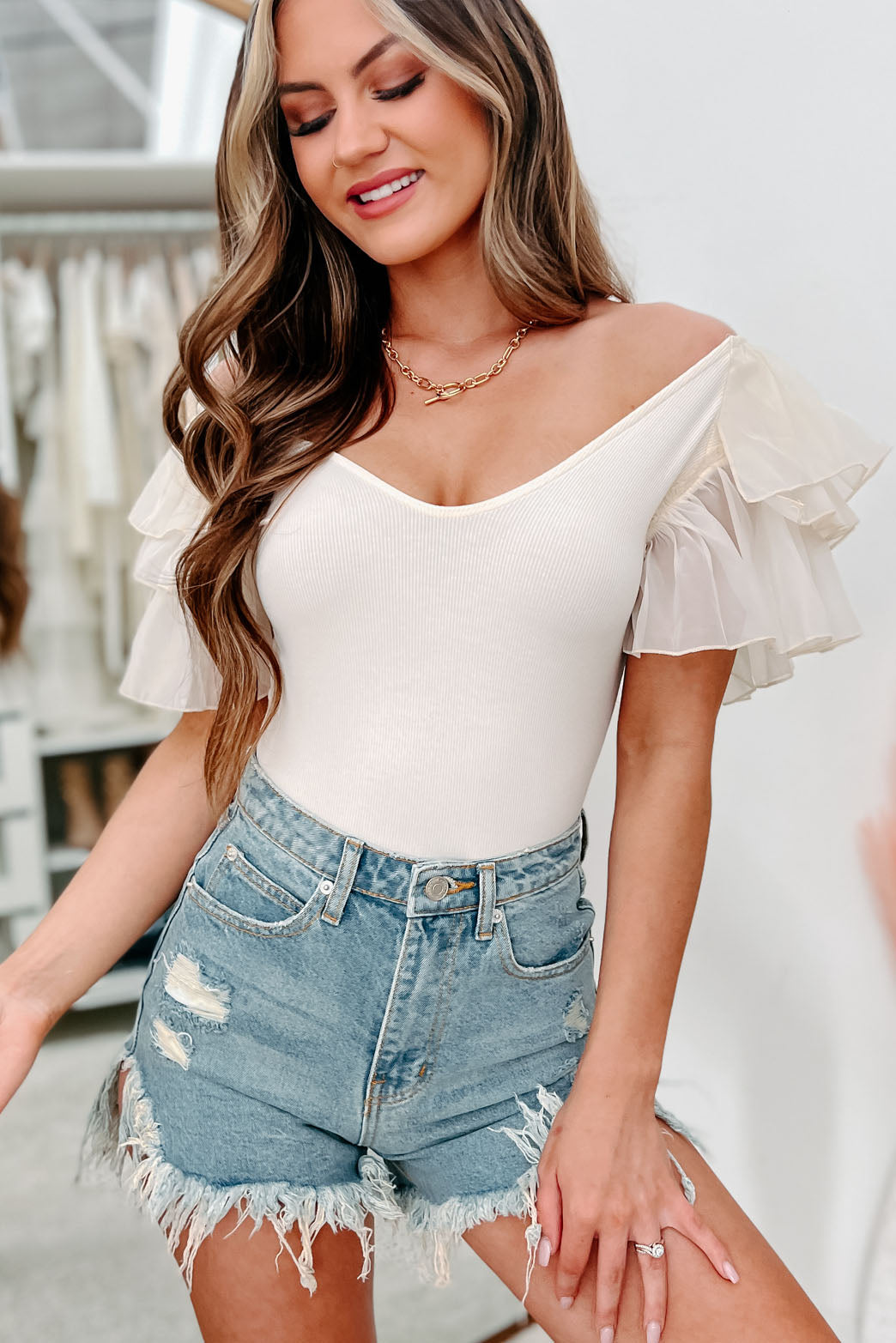 Delicate Decisions Tiered Sleeve Bodysuit (Cream) - NanaMacs