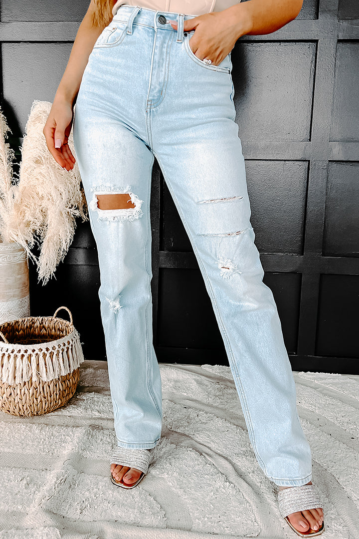 Delanor High Rise Distressed Straight Leg Jeans (Light)