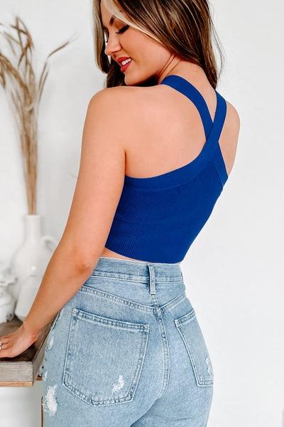 Darling Of Mine Ribbed Halter Crop Top (Royal Blue) - NanaMacs