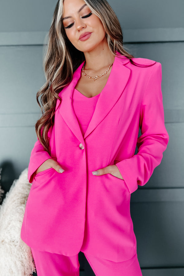 Feeling Bossy Three-Piece Blazer Set (Fuchsia) - NanaMacs