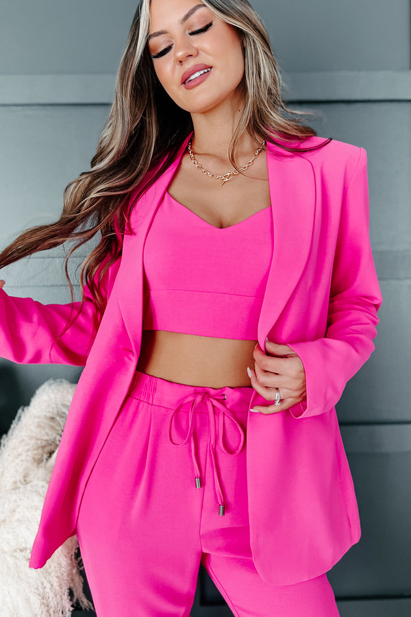 Feeling Bossy Three-Piece Blazer Set (Fuchsia) - NanaMacs