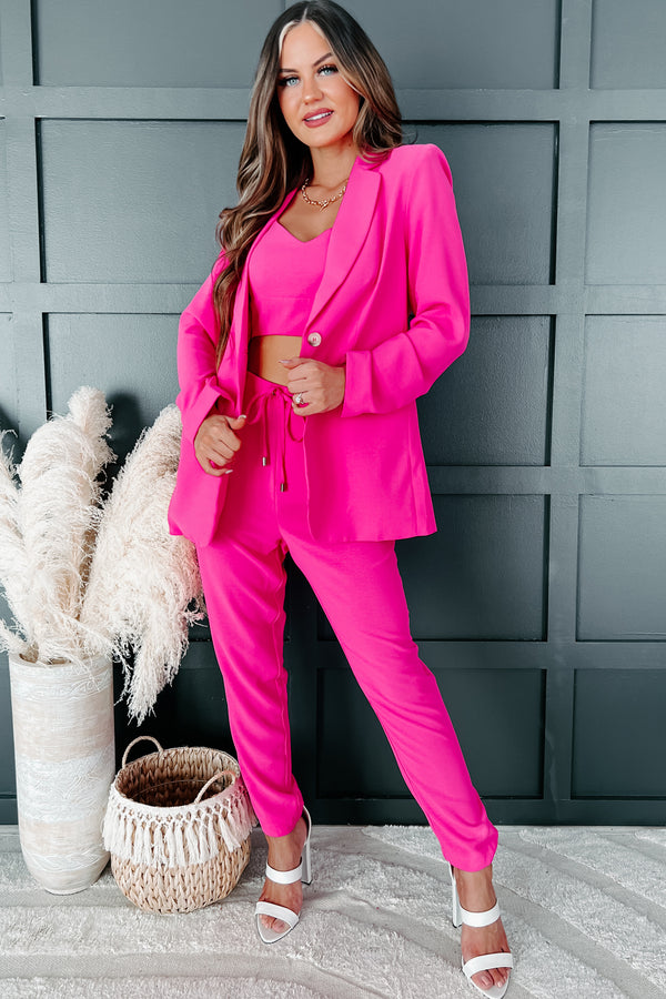 Feeling Bossy Three-Piece Blazer Set (Fuchsia) - NanaMacs