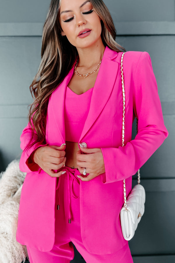 Feeling Bossy Three-Piece Blazer Set (Fuchsia) - NanaMacs