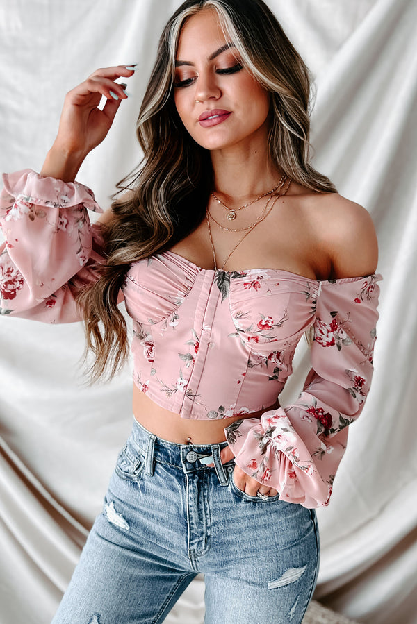 Pure Perfection Floral Bustier Crop Top (Pink) - NanaMacs