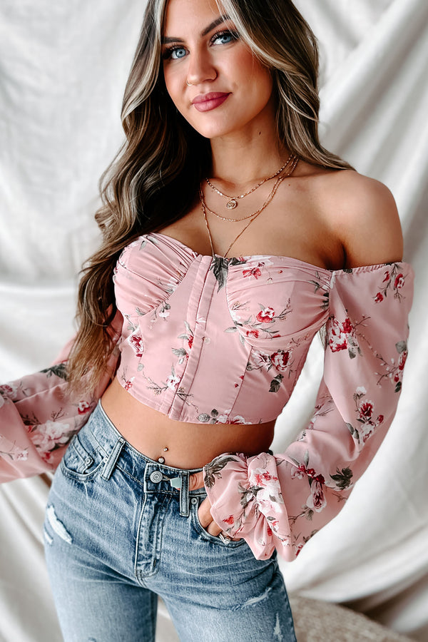 Pure Perfection Floral Bustier Crop Top (Pink) - NanaMacs