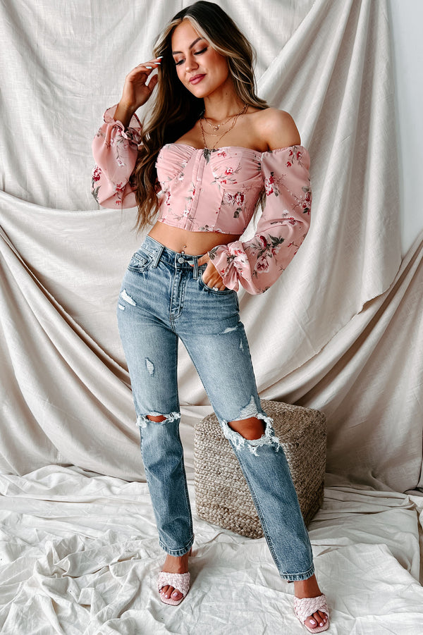 Pure Perfection Floral Bustier Crop Top (Pink) - NanaMacs