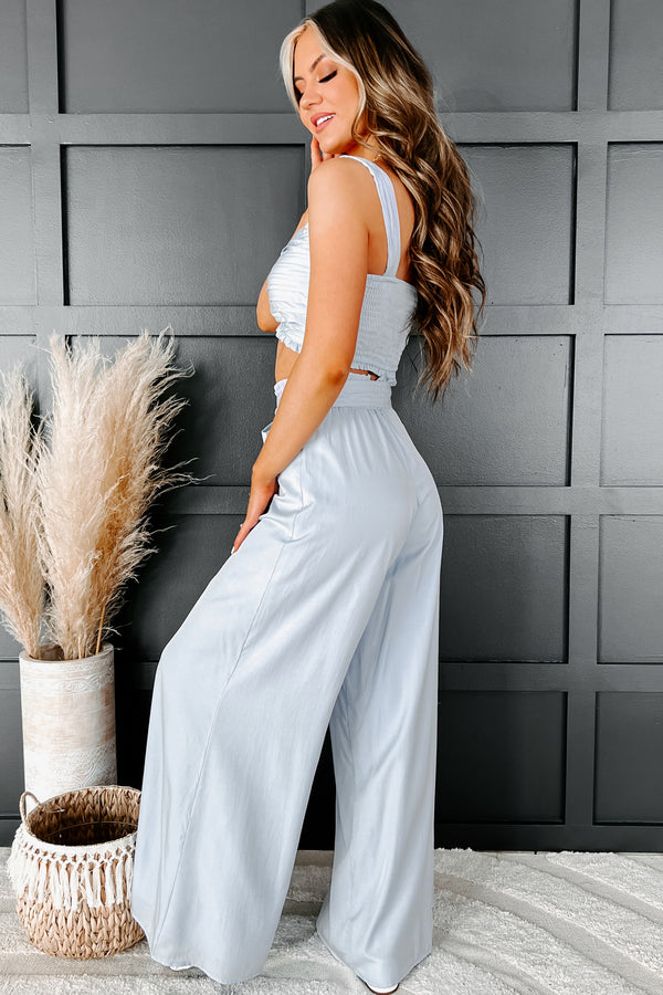 More To Tell Pleated Crop Top & Pants Set (Blue) - NanaMacs