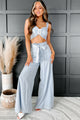 More To Tell Pleated Crop Top & Pants Set (Blue) - NanaMacs
