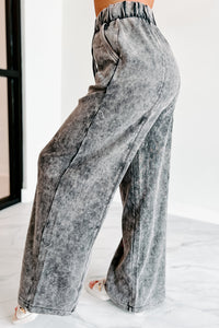 Don't Be Fooled Acid Wash Wide Leg Pants (Ash Black) - NanaMacs